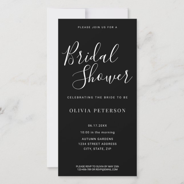 Invitación moderna de ducha de novias en blanco y  (Anverso)