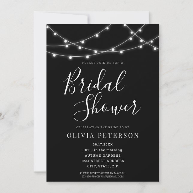 Invitación moderna de ducha de novias en blanco y  (Anverso)