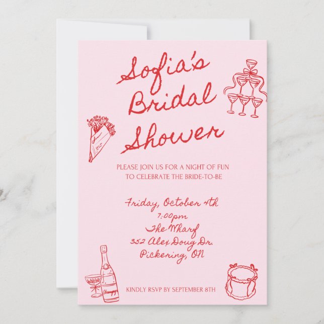 Invitación moderna de ducha de novias rojas y rosa (Anverso)