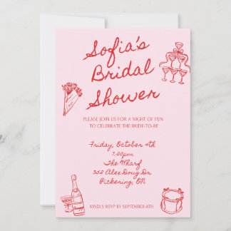 Invitación moderna de ducha de novias rojas y rosa