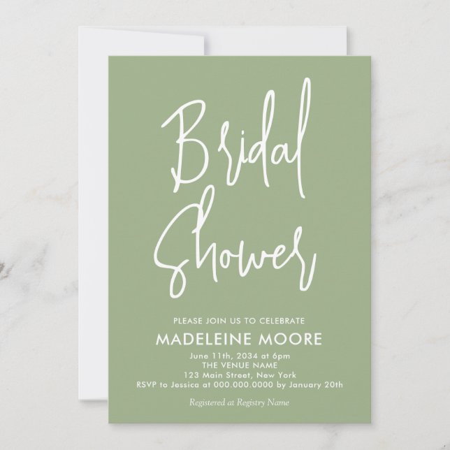 Invitación moderna de ducha de novias verde de sal (Anverso)
