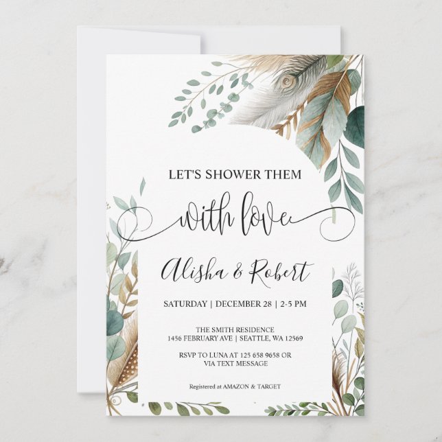 Invitación moderna de ducha de parejas botánicas (Anverso)
