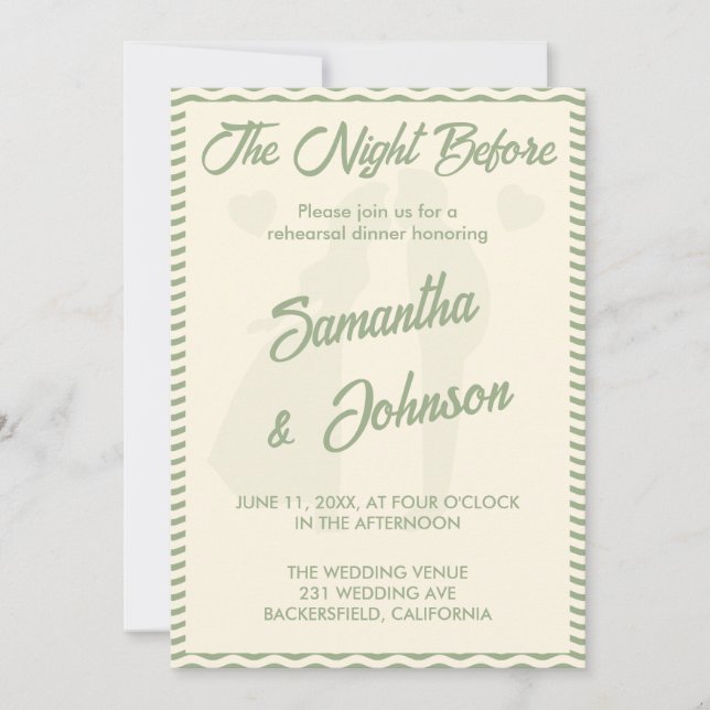 Invitación moderna de ensayo de boda con rayas ond (Anverso)