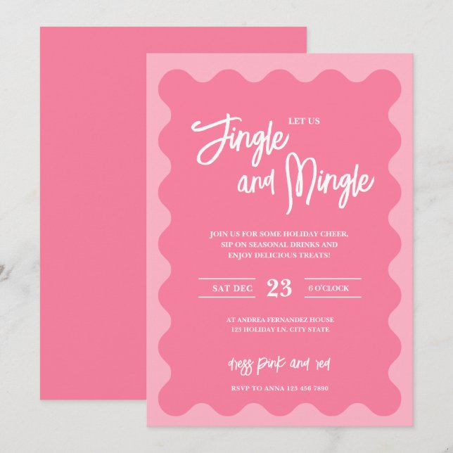 Invitación moderna de fiesta navideña rosa Jingle  (Anverso / Reverso)