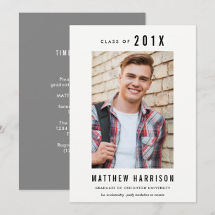 Invitación moderna de foto graduada en blanco y ne