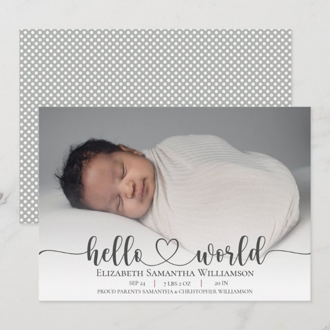 Invitación moderna de fotos de bebés con un guión  (Anverso / Reverso)