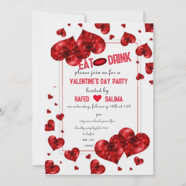 Invitación moderna de Galentine's Day con corazone (Anverso)