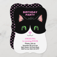Invitación moderna de gato color blanco negro