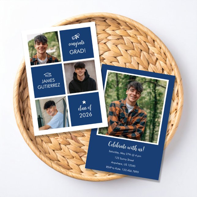 Invitación moderna de graduación con foto azul (Subido por el creador)