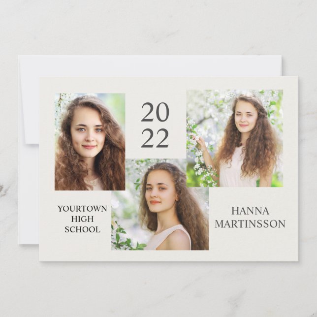 Invitación moderna de graduación de 3 Collages de  (Anverso)