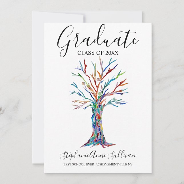 Invitación moderna de graduación de árbol de arcoi (Anverso)