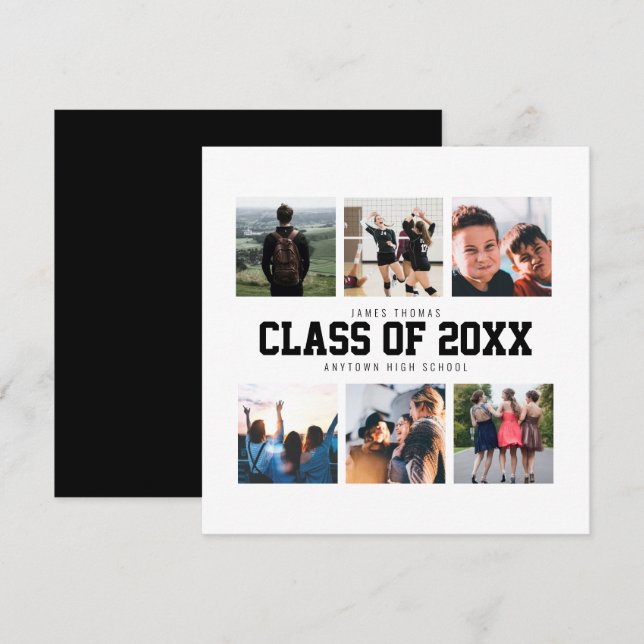 Invitación moderna de graduación de Collage de fot (Anverso / Reverso)