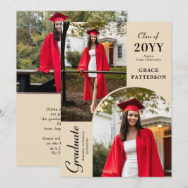 Invitación moderna de graduación de crema negra fo