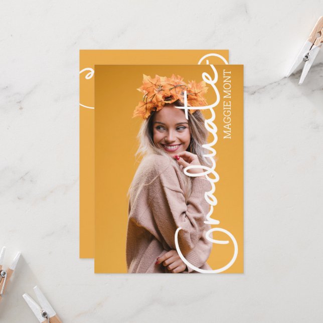 Invitación moderna de graduación de foto de escrit (Anverso/Reverso In Situ)