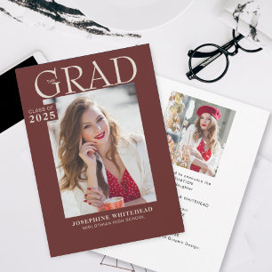Invitación moderna de graduación de fotos Borgoña