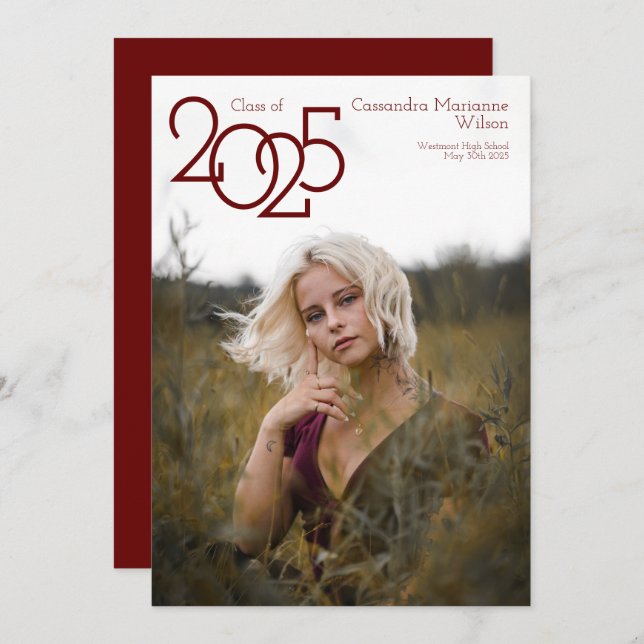 Invitación moderna de graduación de fotos de maroo (Anverso / Reverso)