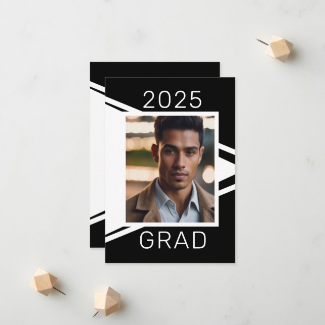 Invitación moderna de graduación de fotos en blanc (Anverso/Reverso In Situ)