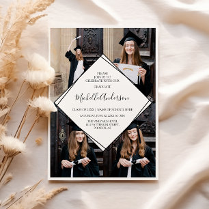 Invitación moderna de graduación de fotos en blanc