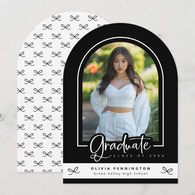 Invitación moderna de graduación de fotos en blanc (Anverso / Reverso)