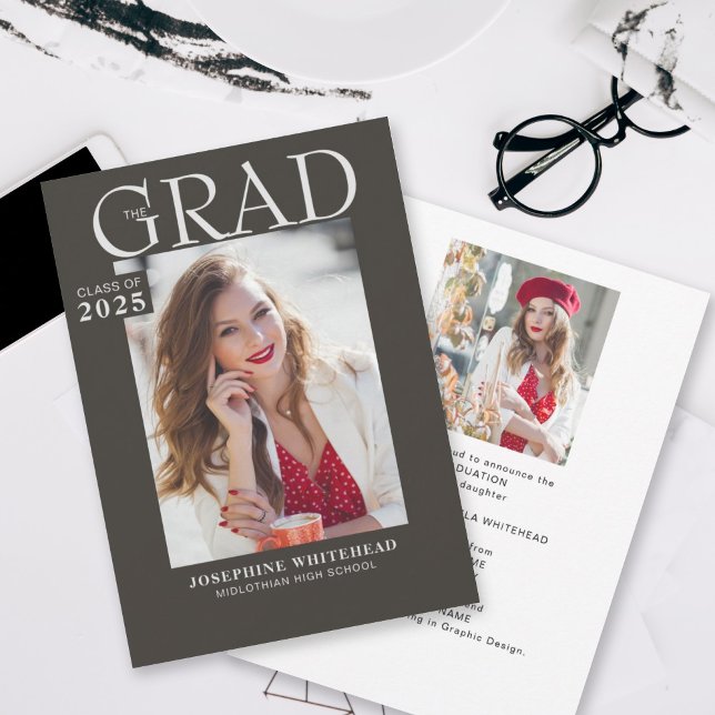 Invitación moderna de graduación de fotos Gris (Subido por el creador)