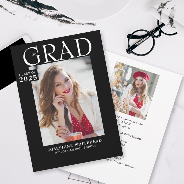 Invitación moderna de graduación de fotos - Negro (Subido por el creador)