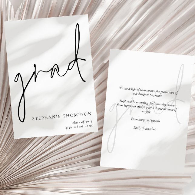Invitación moderna de graduación de guiones (Front and back view)