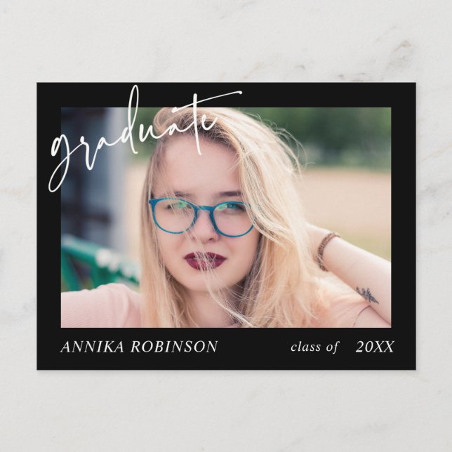 Invitación moderna de graduación de guiones en neg (Anverso)