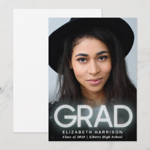 Invitación moderna de graduación de neón blanco