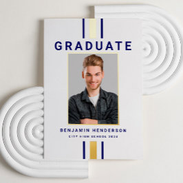 Invitación moderna de graduación de oro azul de la