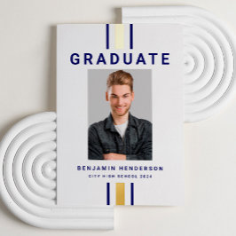 Invitación moderna de graduación de oro azul de la