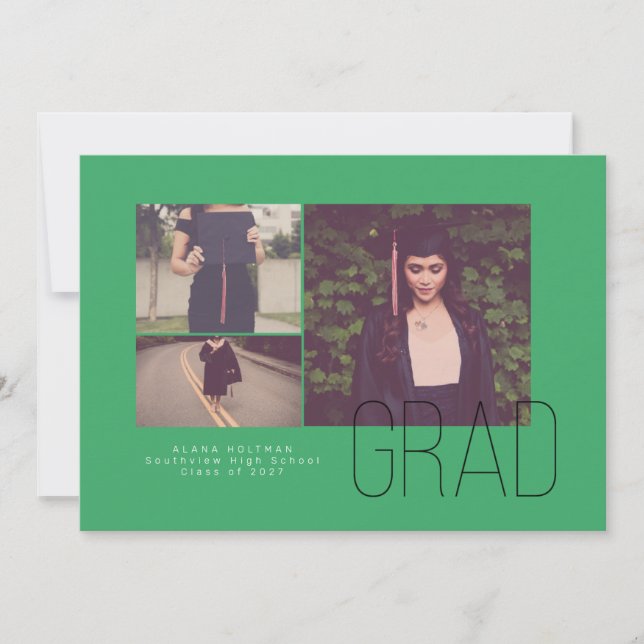 Invitación moderna de graduación de trío con despl (Anverso)