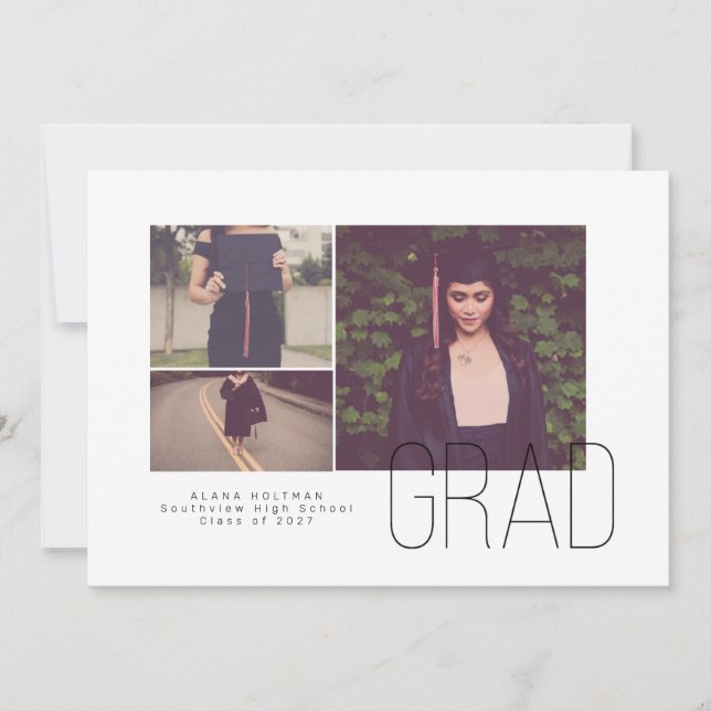 Invitación moderna de graduación de trío con despl (Anverso)