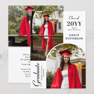 Invitación moderna de graduación en blanco negro f