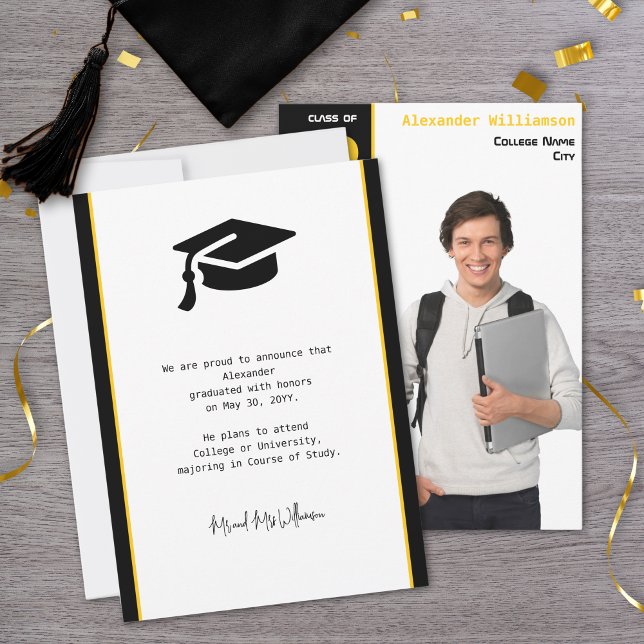 Invitación moderna de graduación en negro con foto (Subido por el creador)