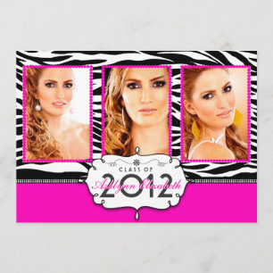 Invitación moderna de graduación en rayas de cebra