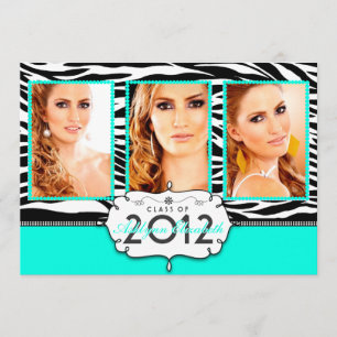 Invitación moderna de graduación en rayas de cebra