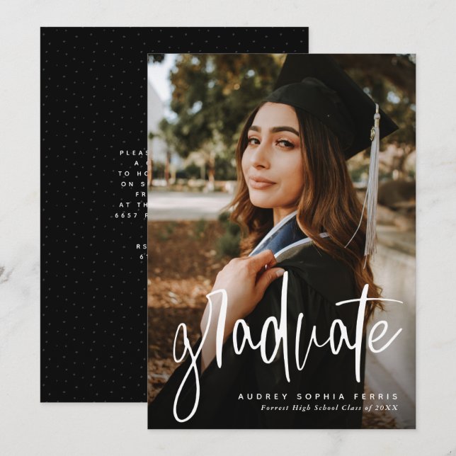 Invitación moderna de graduación fotográfica (Anverso / Reverso)