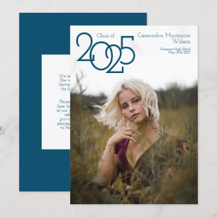Invitación moderna de graduación fotográfica azul