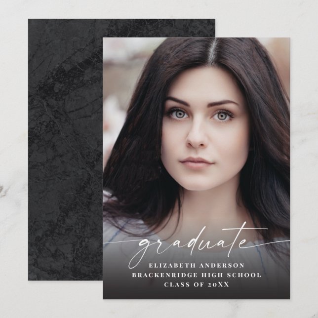 Invitación moderna de graduación fotográfica con e (Anverso / Reverso)