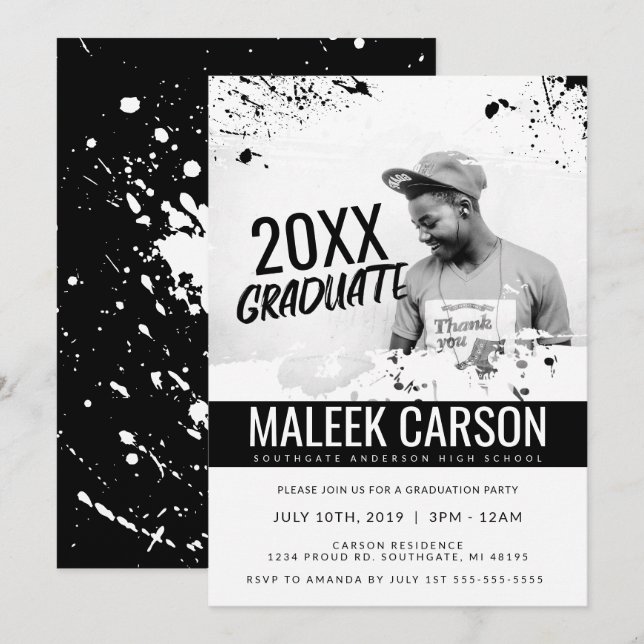 Invitación moderna de graduación | Invitación de G (Anverso / Reverso)