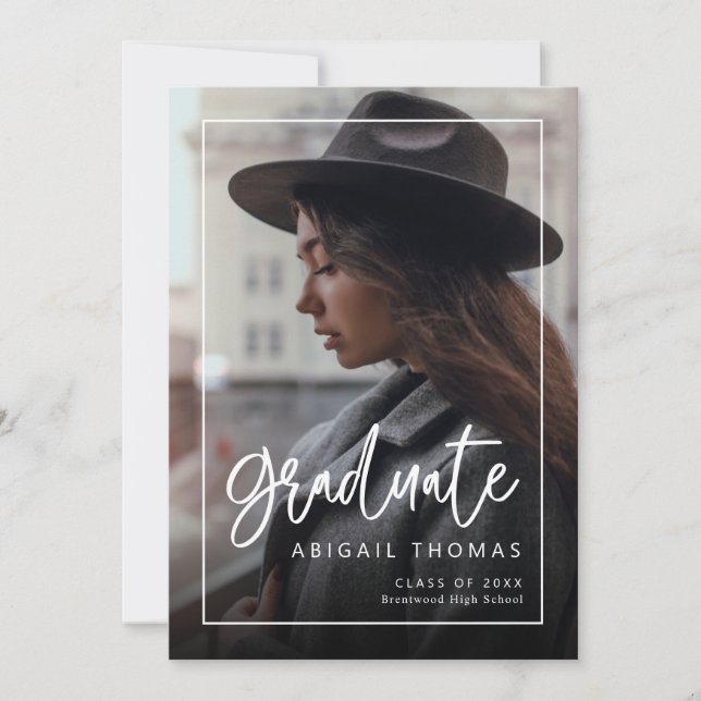 Invitación moderna de graduación manuscrita (Anverso)