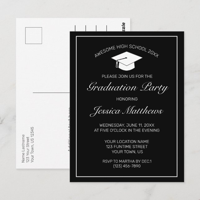 Invitación moderna de graduación Minimalista en ne (Anverso / Reverso)