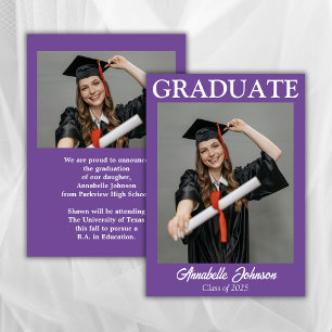 Invitación moderna de graduación púrpura fotográfi