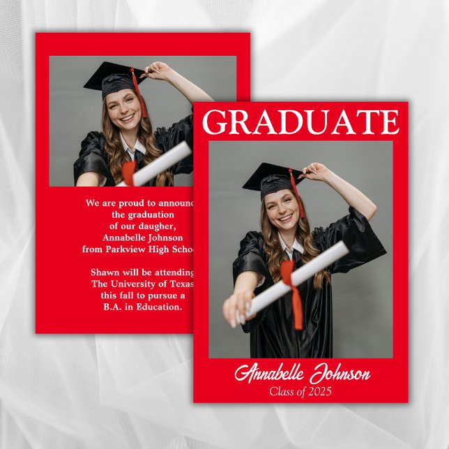 Invitación moderna de graduación roja fotográfica (Subido por el creador)