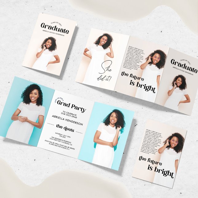 Invitación moderna de graduación tri-plegable con  (Subido por el creador)