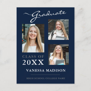 Invitación moderna de graduados azules de la marin