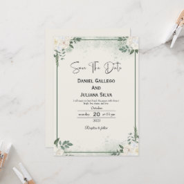 Invitación moderna de greenery para guardar la fec