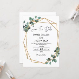 Invitación moderna de greenery para guardar la fec