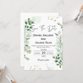 Invitación moderna de greenery para salvar la fech