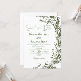 Invitación moderna de greenery para salvar la fech